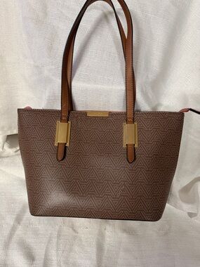 Aldo Brown Patterned Tote with Blush Insides and Gold Accents